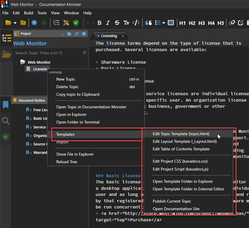Render Templates From Context Menu