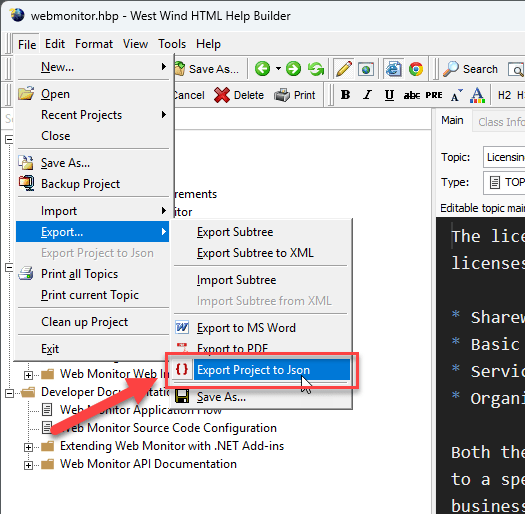 Exporting From Help Builder
