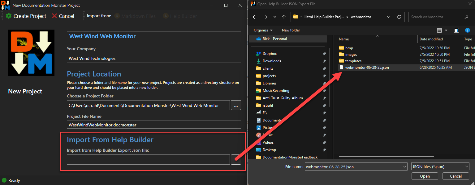New Project Dialog Import From Help Builder