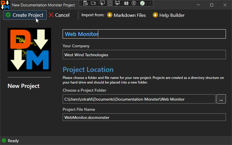 New Project Dialog