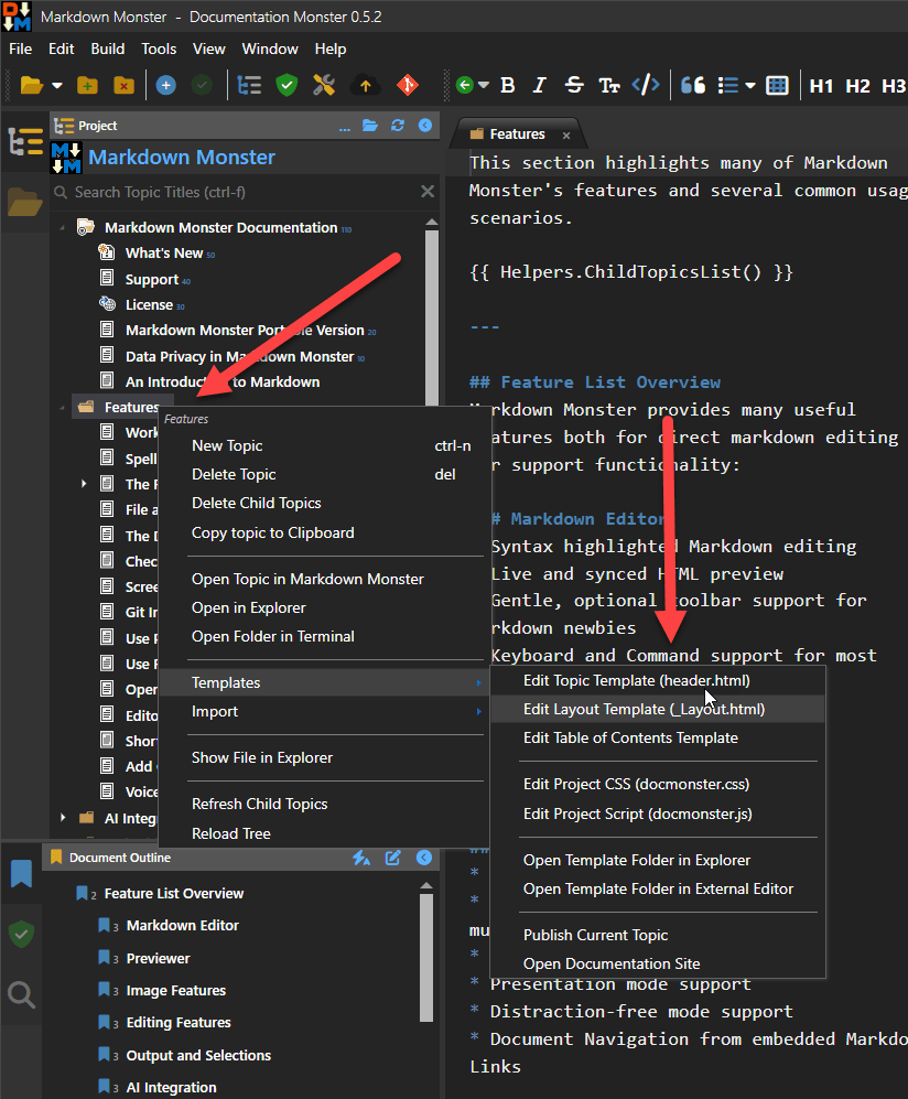 Topic Template Context Menu