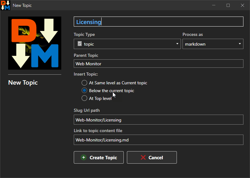 New Topic Dialog