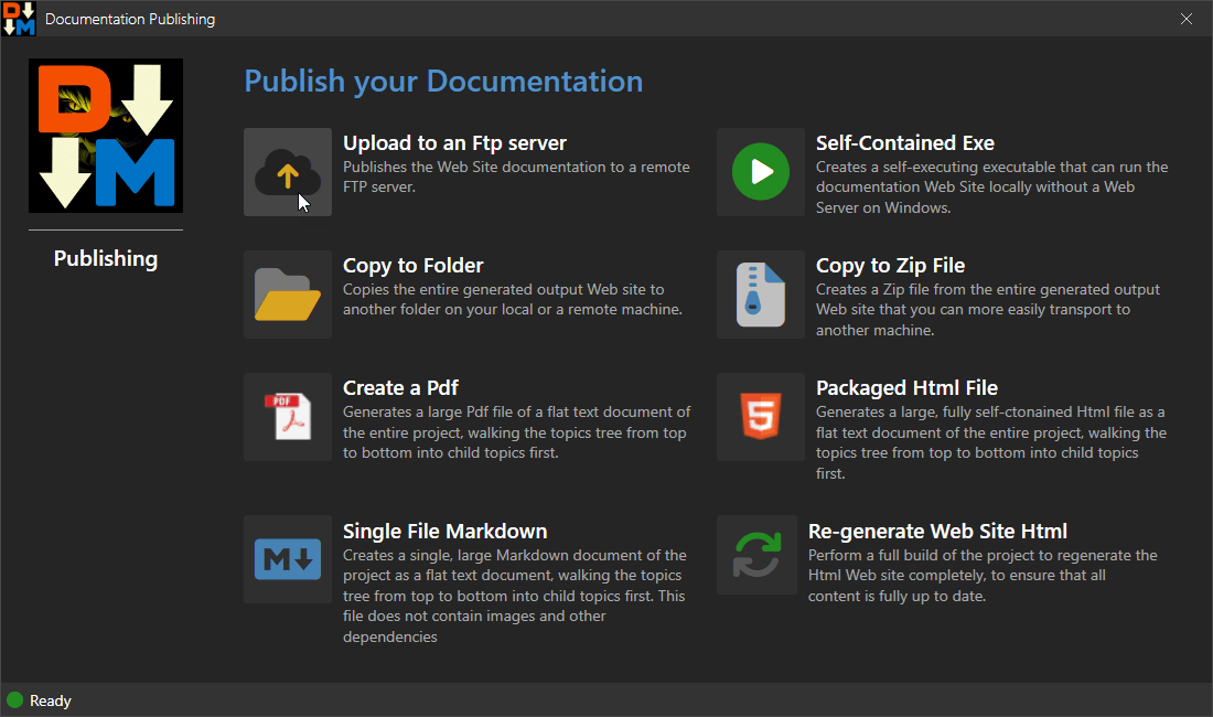 Publish Output Dialog
