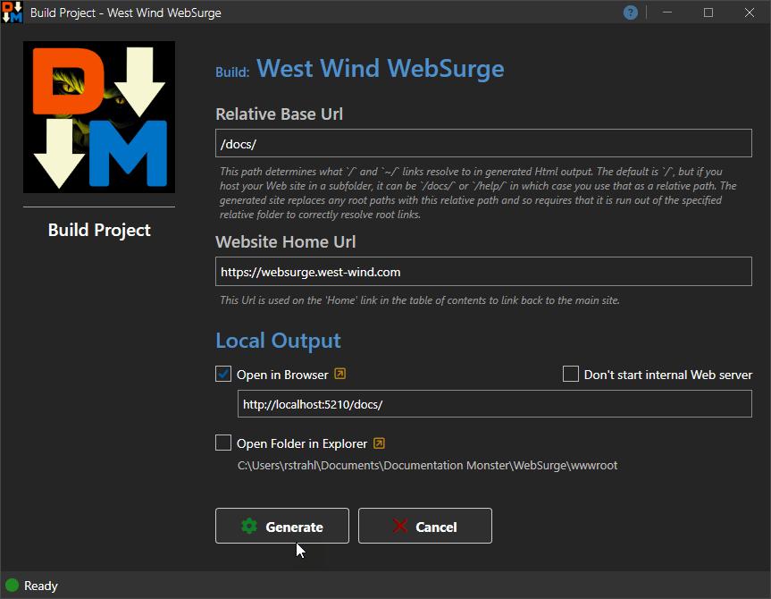 Web Site Output Generation
